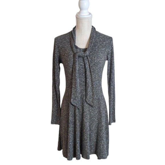Womens Gray Ribbed Fit and Flare A Line Stretch Dress - Picture 1 of 7